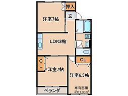 京都地下鉄東西線 醍醐駅 徒歩10分の賃貸マンション 1階3LDKの間取り