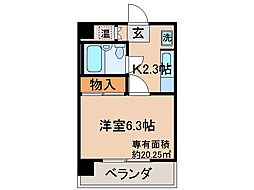 JR奈良線 宇治駅 徒歩1分の賃貸マンション 4階1Kの間取り