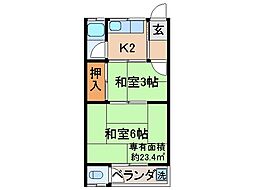 東英ハウス堂ノ川B棟 2Kの間取図画像