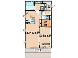 京阪宇治線 木幡駅 徒歩9分の賃貸アパート 1階1LDKの間取り
