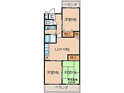 JR奈良線 JR藤森駅 徒歩3分の賃貸マンション 2階3LDKの間取り