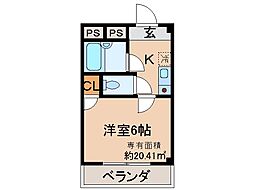 JR奈良線 長池駅 徒歩3分の賃貸マンション 2階1Kの間取り
