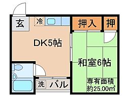 京都地下鉄東西線 椥辻駅 徒歩15分の賃貸マンション 2階1DKの間取り