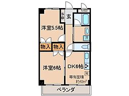 近鉄京都線 久津川駅 徒歩6分の賃貸マンション 2階2DKの間取り