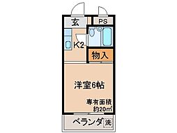 京阪宇治線 木幡駅 徒歩2分の賃貸マンション 1階1Kの間取り