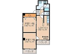 京阪京津線 追分駅 徒歩16分の賃貸マンション 2階2LDKの間取り
