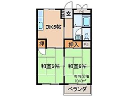 京阪宇治線 黄檗駅 徒歩6分の賃貸マンション 2階2DKの間取り