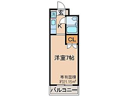 近鉄京都線 富野荘駅 徒歩4分の賃貸マンション 3階1Kの間取り