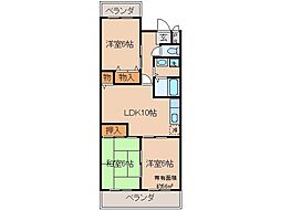 JR奈良線 JR藤森駅 徒歩3分の賃貸マンション 2階3LDKの間取り