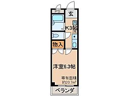 京阪本線 丹波橋駅 徒歩13分の賃貸マンション 3階1Kの間取り