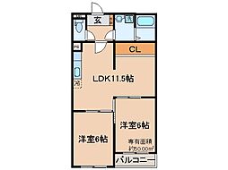 京都地下鉄東西線 椥辻駅 徒歩16分の賃貸マンション 1階2LDKの間取り
