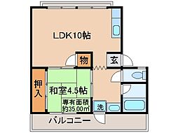 京都地下鉄東西線 椥辻駅 徒歩7分の賃貸マンション 2階1LDKの間取り