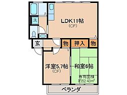 京都地下鉄東西線 醍醐駅 徒歩8分の賃貸アパート 1階2LDKの間取り