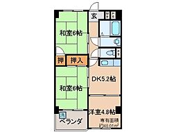 京都地下鉄東西線 小野駅 徒歩10分の賃貸マンション 5階3DKの間取り