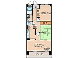 京阪本線 墨染駅 徒歩6分の賃貸マンション 5階2LDKの間取り