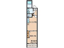 京阪京津線 四宮駅 徒歩4分の賃貸マンション 2階1DKの間取り