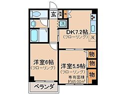 近鉄京都線 伏見駅 徒歩15分の賃貸マンション 2階2DKの間取り