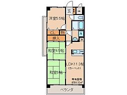 京阪宇治線 観月橋駅 徒歩7分の賃貸マンション 5階3LDKの間取り
