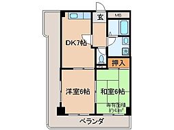 近鉄京都線 向島駅 徒歩13分の賃貸マンション 6階2DKの間取り