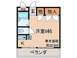 京阪本線 墨染駅 徒歩1分の賃貸マンション 2階ワンルームの間取り