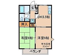 京都地下鉄東西線 醍醐駅 徒歩8分の賃貸アパート 2階2DKの間取り