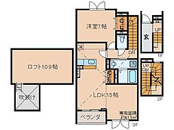 近鉄京都線 富野荘駅 徒歩16分の賃貸アパート 3階1LDKの間取り