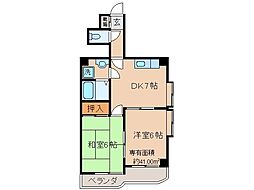 京阪宇治線 桃山南口駅 徒歩8分の賃貸マンション 4階2DKの間取り
