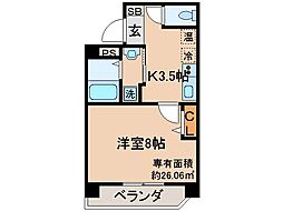 京都地下鉄東西線 東野駅 徒歩1分の賃貸マンション 3階1Kの間取り