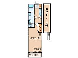 京都地下鉄東西線 小野駅 徒歩8分の賃貸アパート 2階1Kの間取り