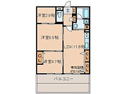 京都地下鉄東西線 椥辻駅 徒歩6分の賃貸マンション 1階3LDKの間取り