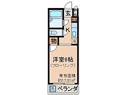京都地下鉄東西線 御陵駅 徒歩4分の賃貸マンション 2階1Kの間取り