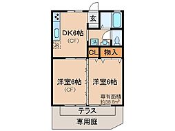 京都地下鉄東西線 石田駅 徒歩9分の賃貸アパート 1階2DKの間取り