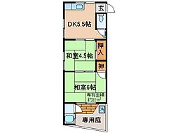 京都地下鉄東西線 石田駅 徒歩11分の賃貸アパート 1階2DKの間取り