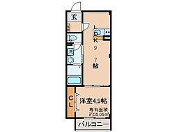 近鉄京都線 久津川駅 徒歩6分の賃貸マンション 2階1LDKの間取り