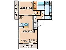 カメリア 1LDKの間取図画像