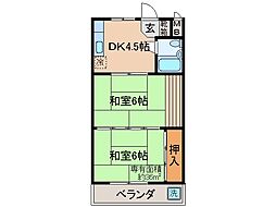近鉄京都線 向島駅 徒歩5分の賃貸マンション 3階2DKの間取り