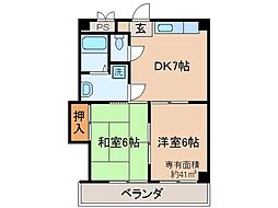 京阪宇治線 桃山南口駅 徒歩8分の賃貸マンション 3階2DKの間取り
