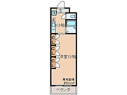 近鉄京都線 大久保駅 徒歩9分の賃貸マンション 3階1Kの間取り