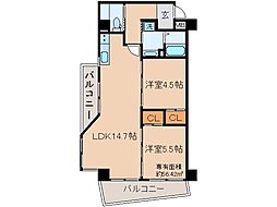 京都地下鉄東西線 椥辻駅 徒歩6分の賃貸マンション 6階2LDKの間取り