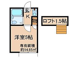 京阪本線 淀駅 徒歩10分の賃貸アパート 2階1Kの間取り