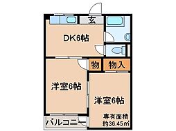 京都地下鉄東西線 椥辻駅 徒歩9分の賃貸マンション 2階2DKの間取り