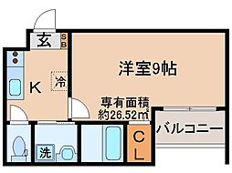 ビエノス京都伏見 1Kの間取図画像