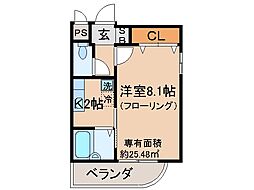 京阪宇治線 観月橋駅 徒歩6分の賃貸マンション 5階1Kの間取り