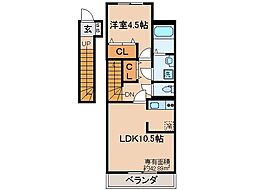 近鉄京都線 富野荘駅 徒歩6分の賃貸アパート 2階1LDKの間取り