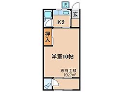 京阪宇治線 三室戸駅 徒歩3分の賃貸アパート 2階1Kの間取り