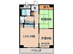 JR東海道・山陽本線 山科駅 徒歩3分の賃貸マンション 1階2LDKの間取り