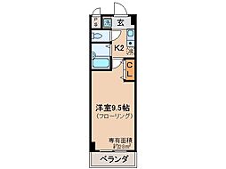 京都地下鉄東西線 椥辻駅 徒歩1分の賃貸マンション 6階1Kの間取り