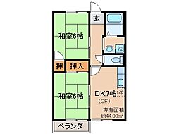 京阪宇治線 六地蔵駅 徒歩15分の賃貸アパート 2階2DKの間取り