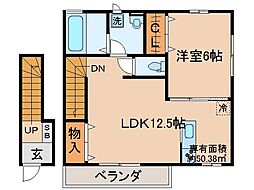 JR奈良線 木幡駅 徒歩12分の賃貸アパート 2階1LDKの間取り
