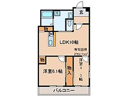 京都地下鉄東西線 椥辻駅 徒歩20分の賃貸マンション 3階2LDKの間取り